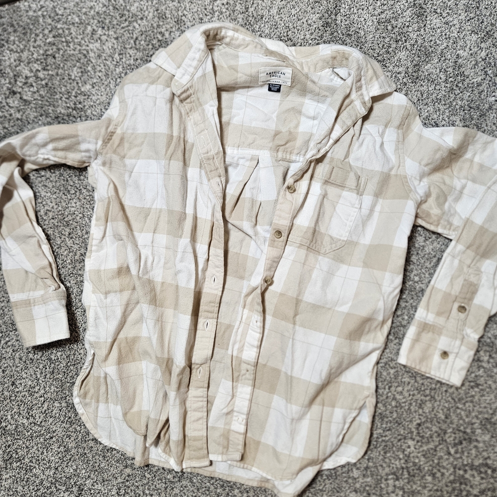 American Eagle Outfitters Beige Flannel Shirt